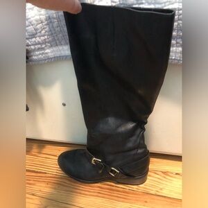 Black Tall Boots with Gold Buckle